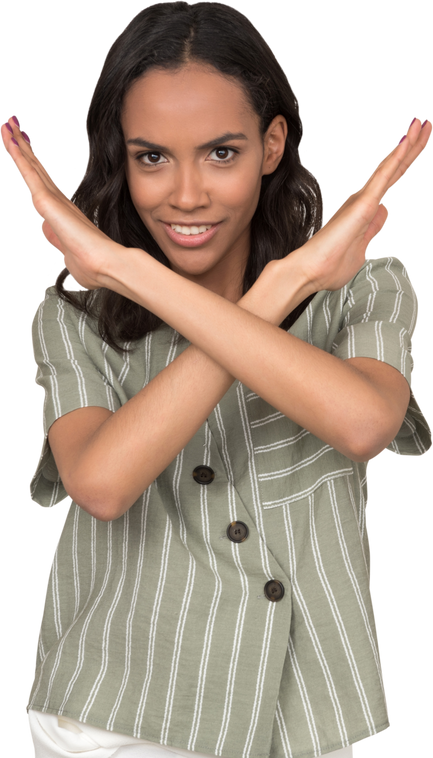 Young Woman Gesturing X with Her Hands